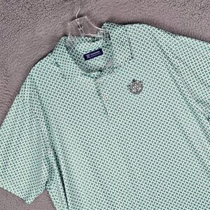 Founders Polo Shirt Mens L Green White Printed Long Bay Golf Club Popover FG1823